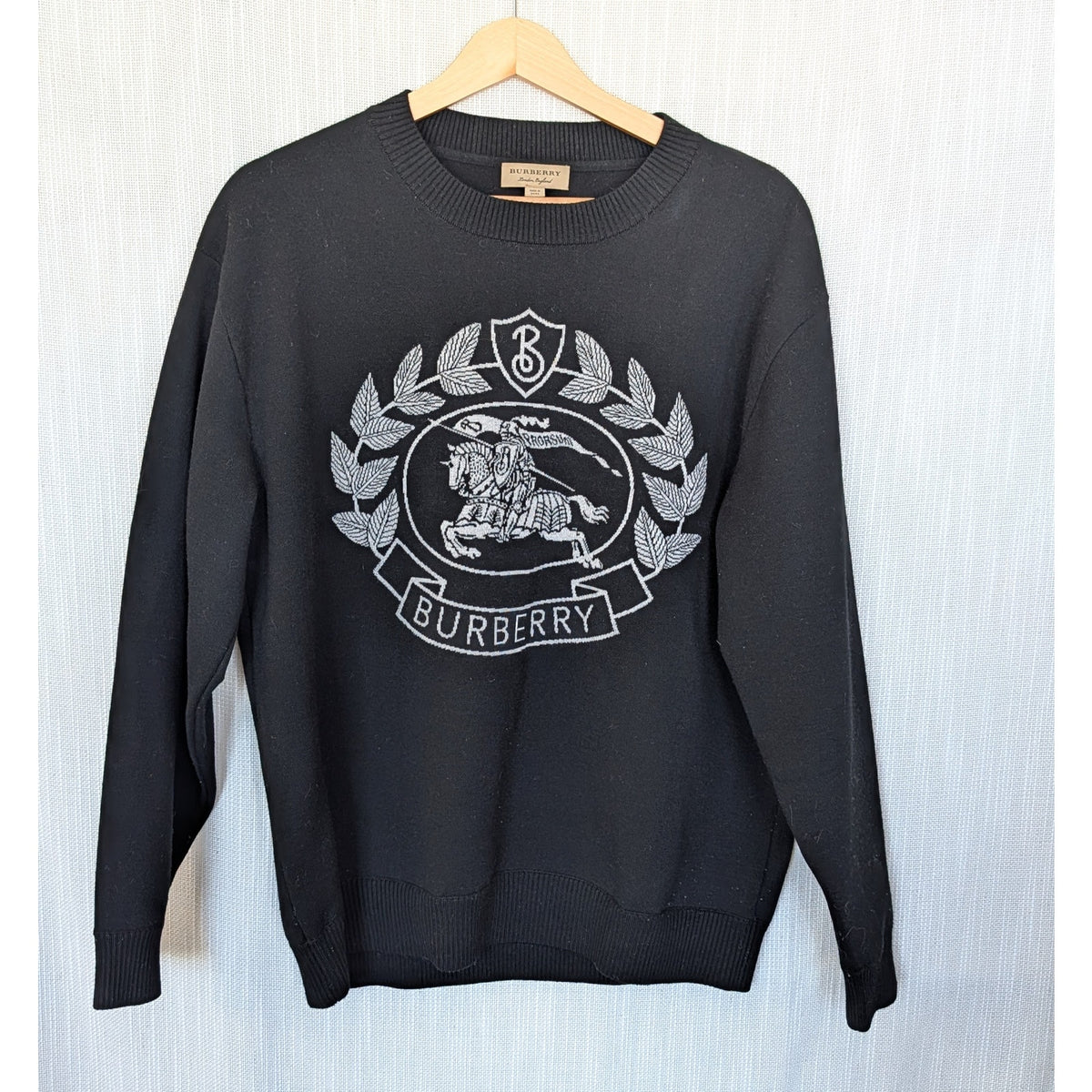 Burberry Bilston Logo Knitted Merino Wool Sweater Unisex Womens L Black Crewneck