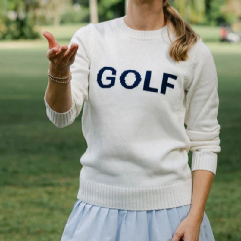 Ellsworth & Ivey Classic Golf Crewneck Sweater Womens L Ivory/Navy Long Sleeve