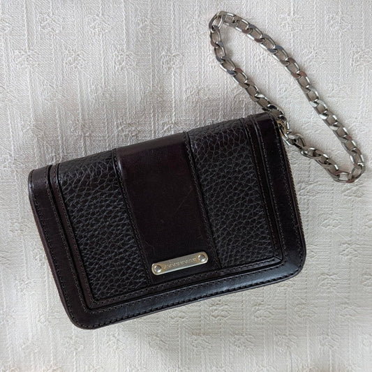Burberry Vintage Leather Wallet with Chain Black Plaque Logo Bifold Rare