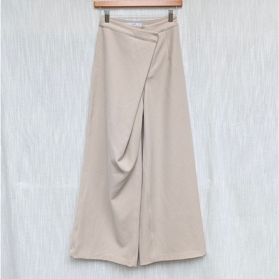 AEL Amy Enjoy Life Pants Womens S Cream Irregular High-waisted Wide-leg Trousers