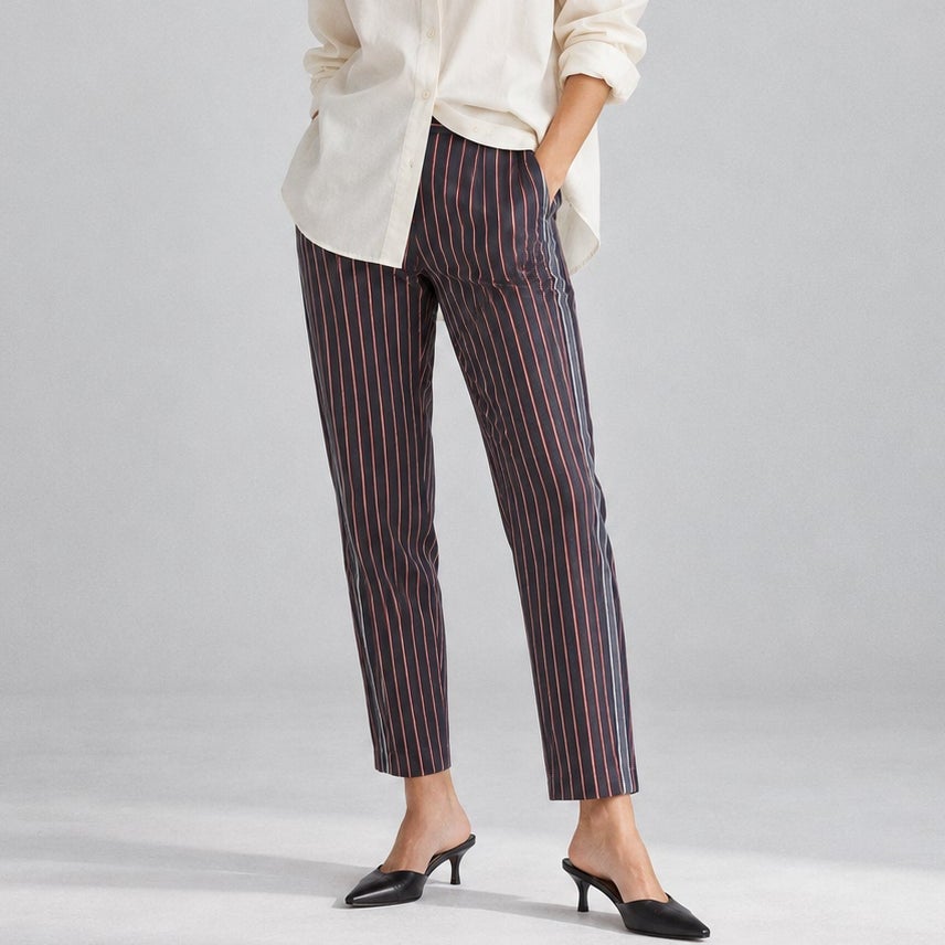 See by Chloe Navy Striped Cotton Tapered Ankle Pants Size 44 US 12
