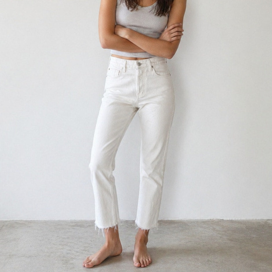 Moussy Vintage White Denim High-Waisted Ankle Jeans, Size 25