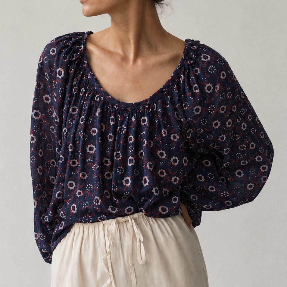 Xirena Rylei Top X18562 Women's M Silk Floral Print Long Sleeve Relaxed Blouse