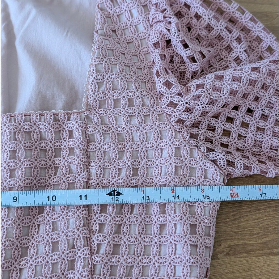 RP Rachel Parcell Lace Midi Dress Womens 0 Pink Rose Short Sleeve Square Neck