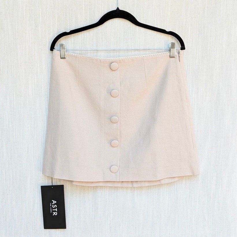ASTR Cailey Crochet Trim Button-Front Mini Skirt Womens L Natural A-line NWT
