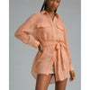 English Factory Shirt Womens S Peach Sheer Button-up Tie Waist Long Sleeve Long