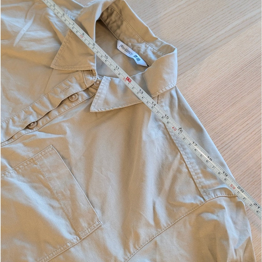 JW Anderson x Uniqlo Shirt Dress Womens S Beige Cotton Drawstring Waist Casual