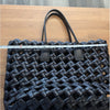 Black Genuine Leather Woven Tote Bag Large Shoulder Handbag Open Top Womens