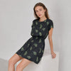 MOMONI Black Floral Print Silk Blend Short Sleeve Short Mini Dress, size S