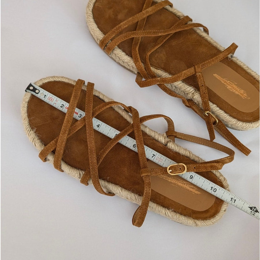 Brochu Walker Dawson Espadrille‎ Sandals Womens 10 Brown Strappy Suede Leather