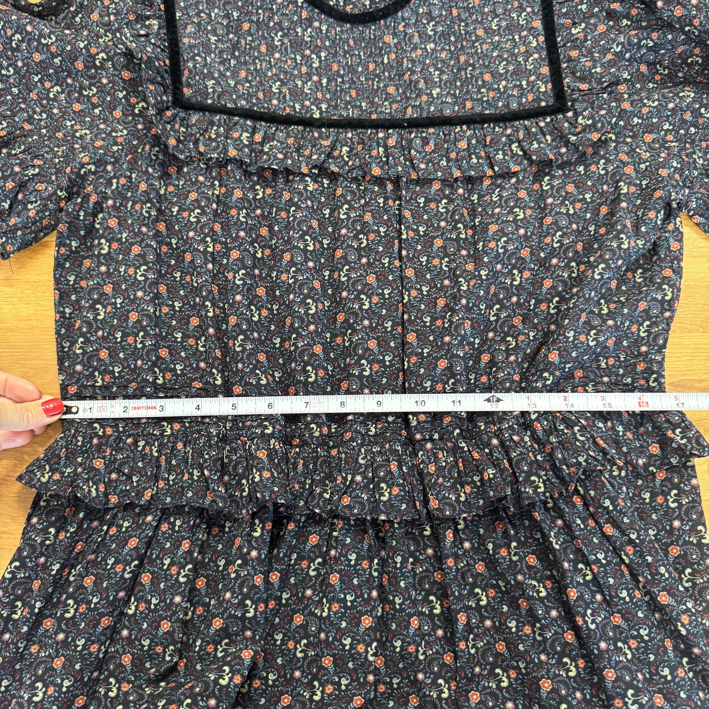Dôen Clay Midi Dress in Black Marfa Paisley Womens L Tiered Long Sleeve NWT