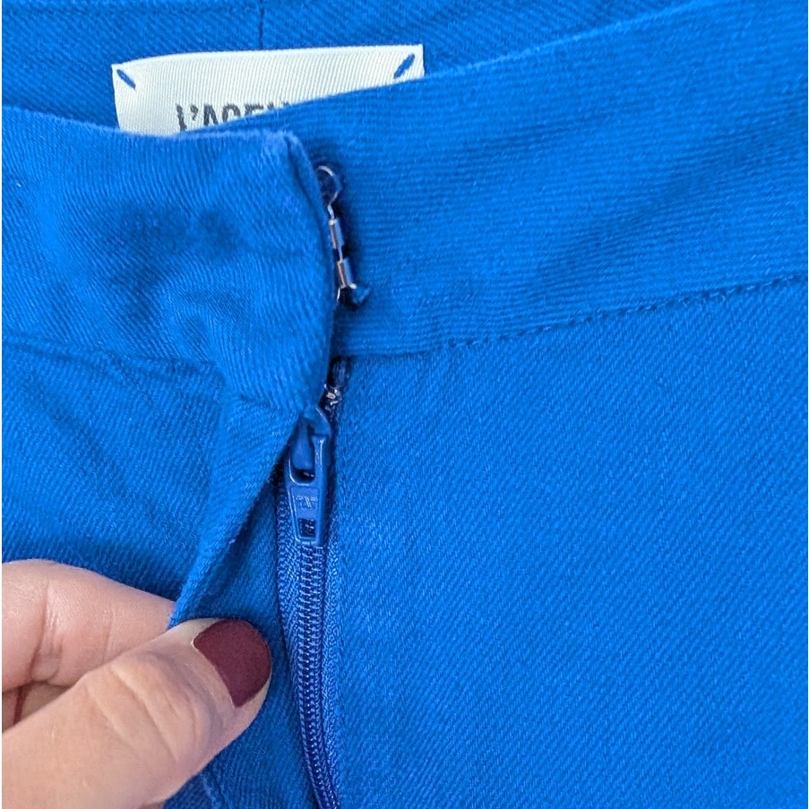 L'agence Linen Blend Mini Shorts with Elegant Drape Womens 10 Blue High Waist