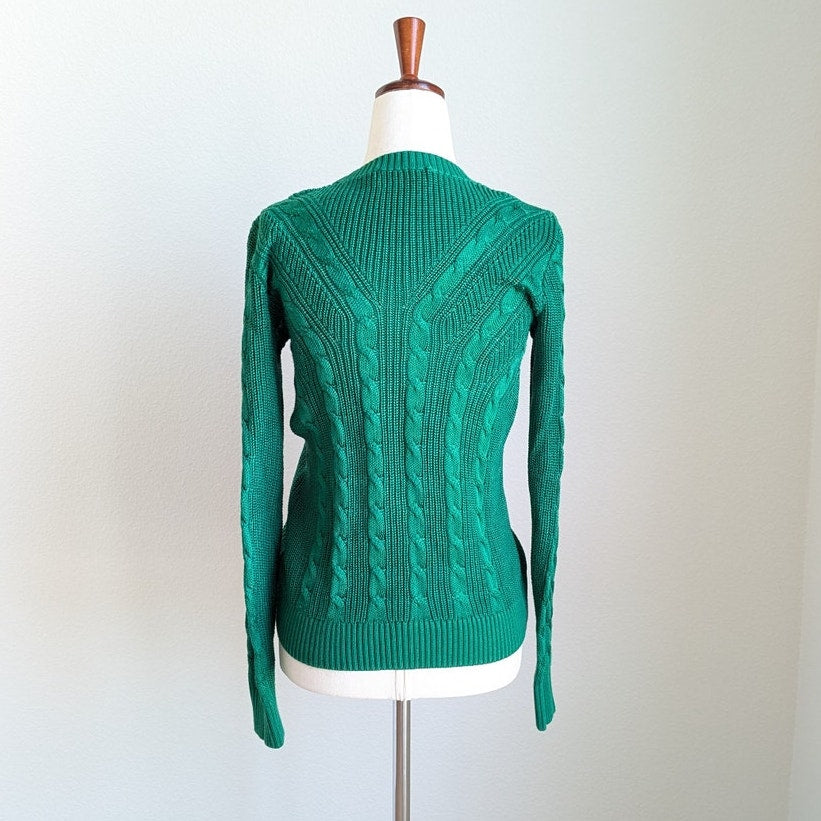 Lauren Ralph Lauren Green Cable Knit Cotton Long Sleeve Sweater, size S