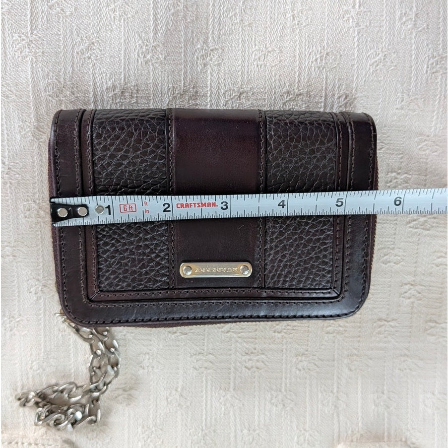 Burberry Vintage Leather Wallet with Chain Black Plaque Logo Bifold Rare