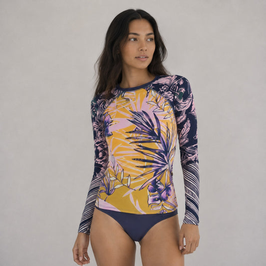 Maaji Boa Noite Summer Rashguard Swimwear Long Sleeve Botanical Top Womens M