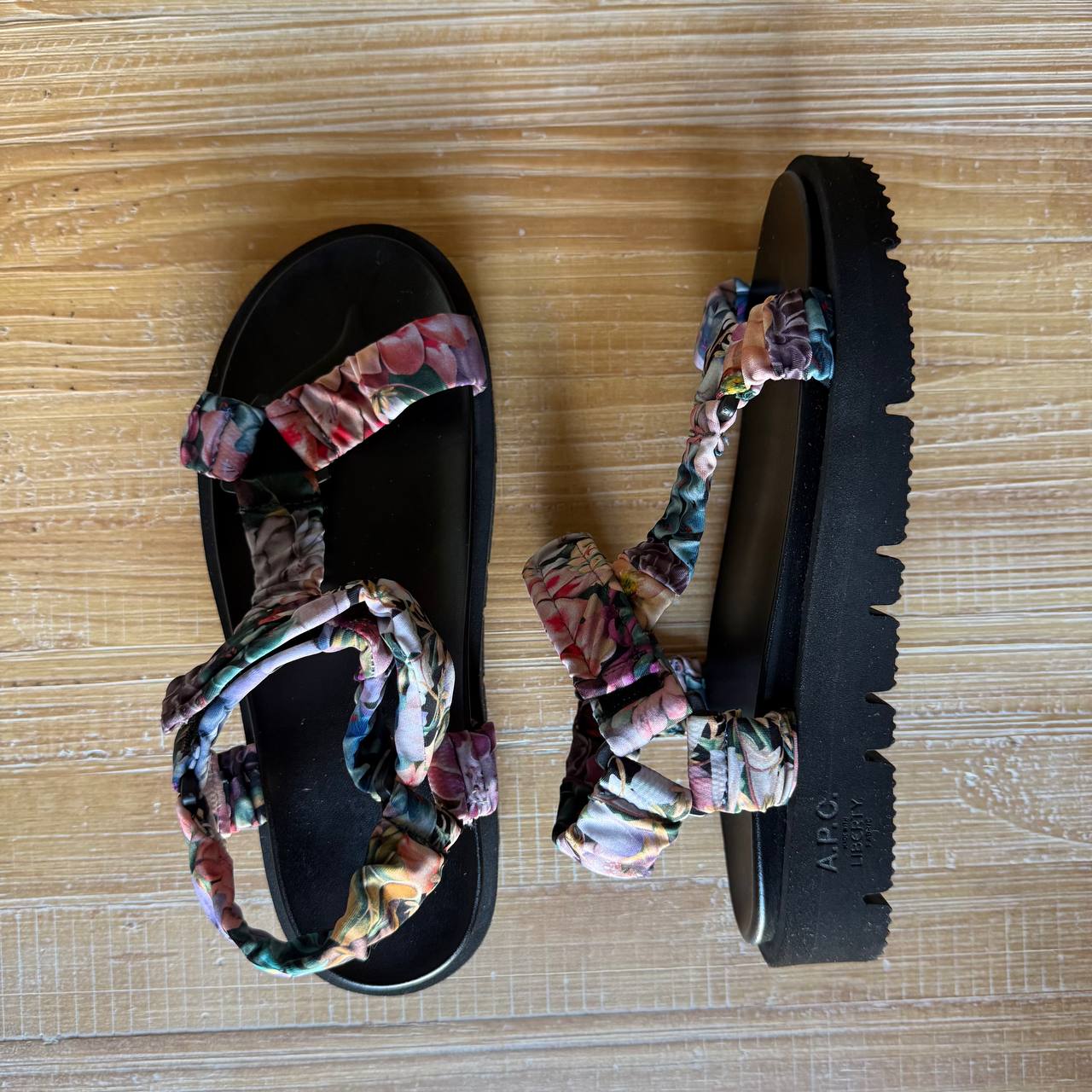 A.P.C. x Liberty Sandals Womens EU 38/US 8 Multi Floral Platform Open Toe NWOT