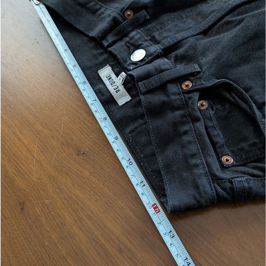 RE/DONE Stove Pipe Black Denim High-rise Raw Hem Cropped Jeans, size 25