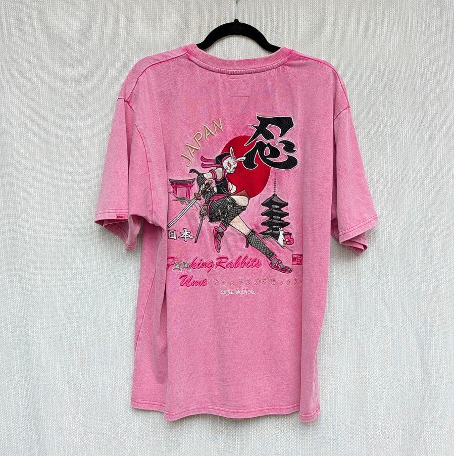 FR2 #FR2 Fxxking Rabbits Graphic T-shirt Unisex L Pink Japan Rabbit Ninja Print