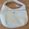 Prada Vitello Daino Leather Hobo Shoulder Bag Womens White Logo Zipper