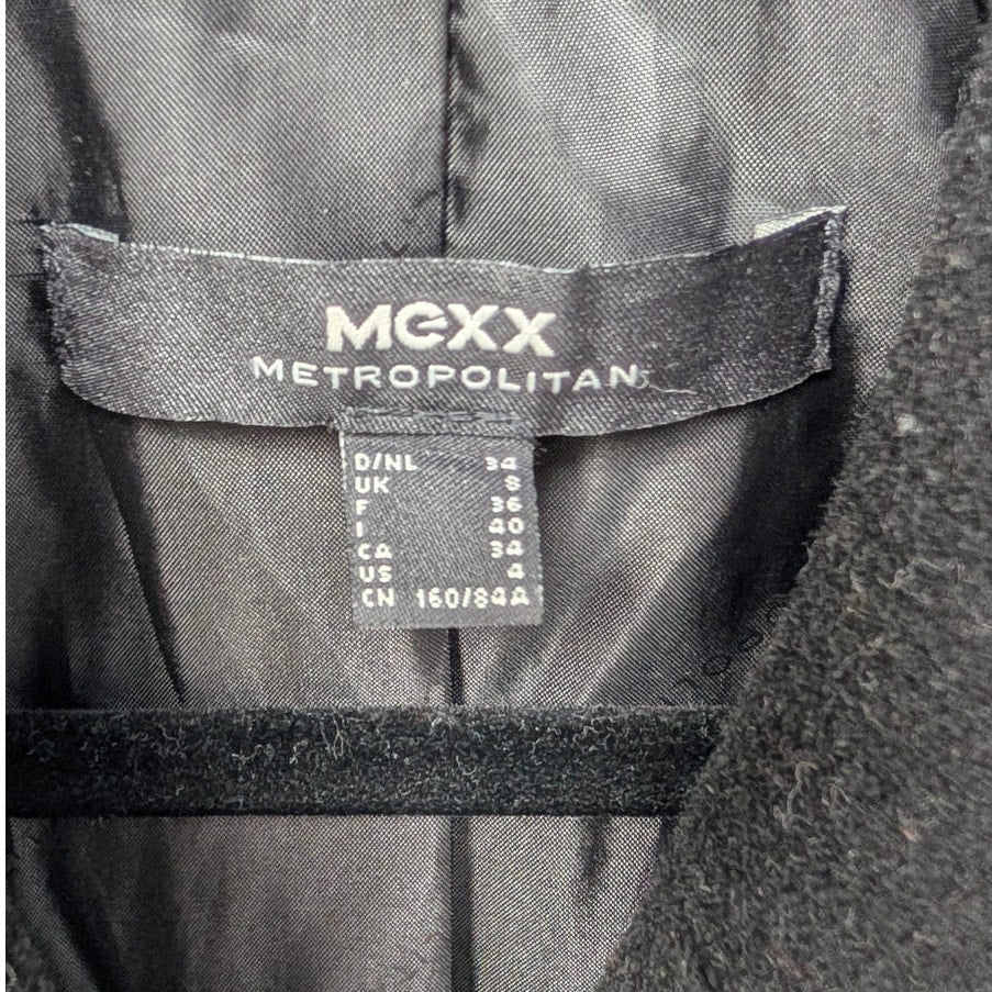 Mexx Black Wool Blend Double-Breasted Peacoat Coat, size 4