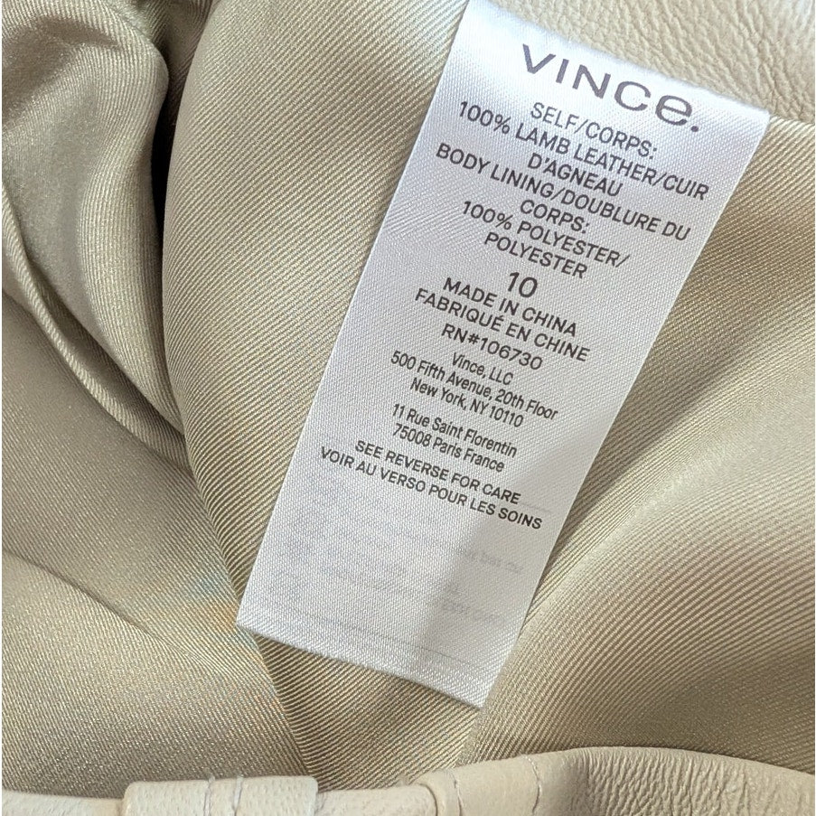 Vince Stitched-belt Lamb Leather Shorts Womens 10 Light Dove High-rise
