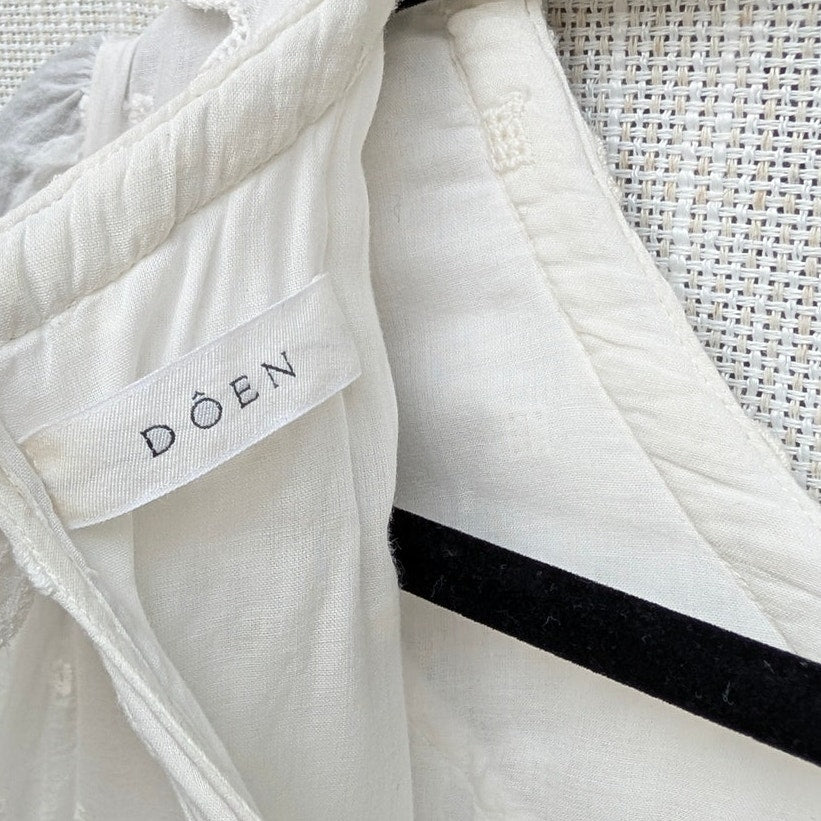 Dôen Doen Fiore Dress Womens L White Cotton Short Sleeve Romantic Ruffle Midi