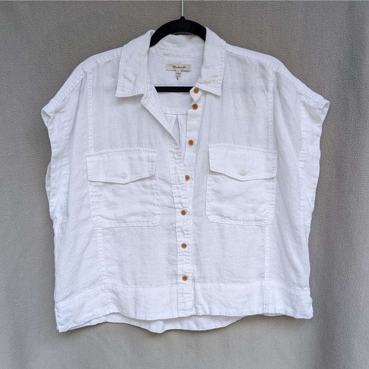 Madewell White Flap-Pocket Button-Up Shirt in 100% Linen, size L