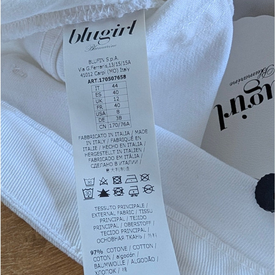 Blugirl Blumarine Jeans Womens 8 White Denim Mid-rise Slim Straight Leg NWT