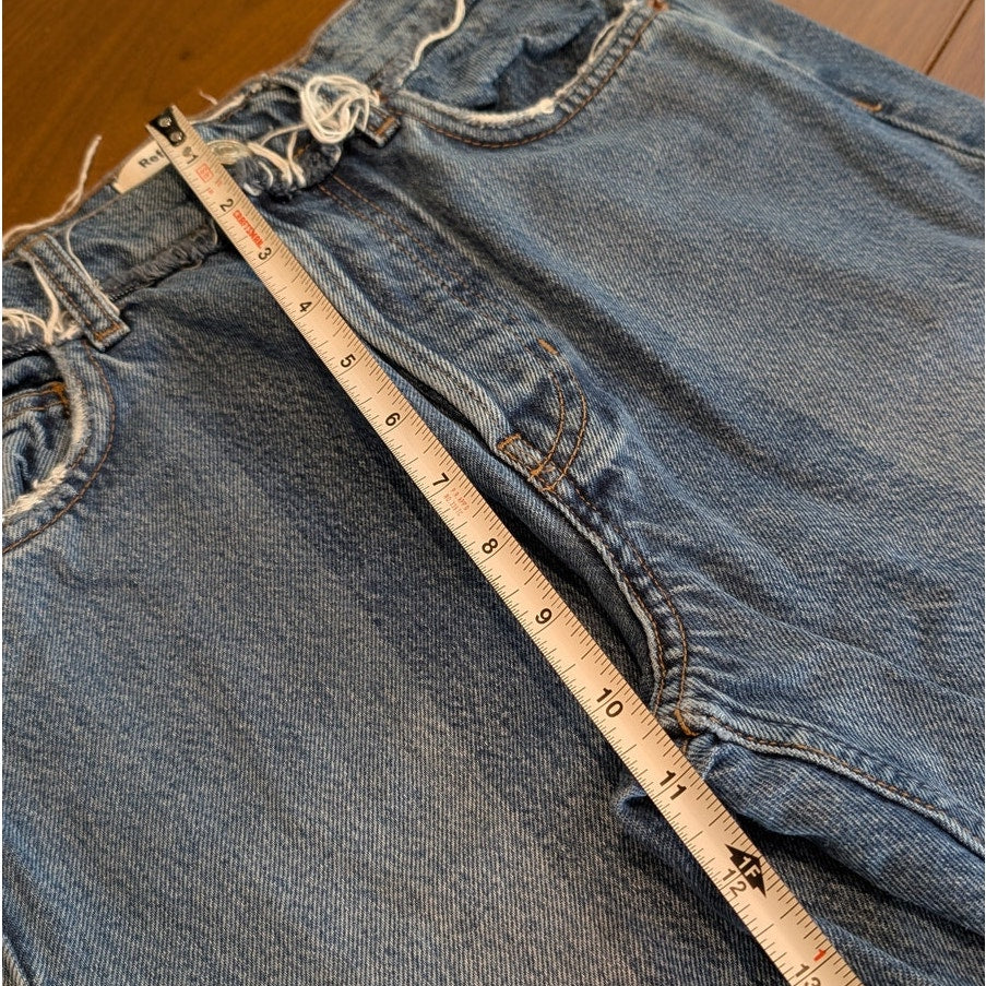 Reformation Natoma Blue Denim Distressed High-rise Straight Leg Jeans, size 25