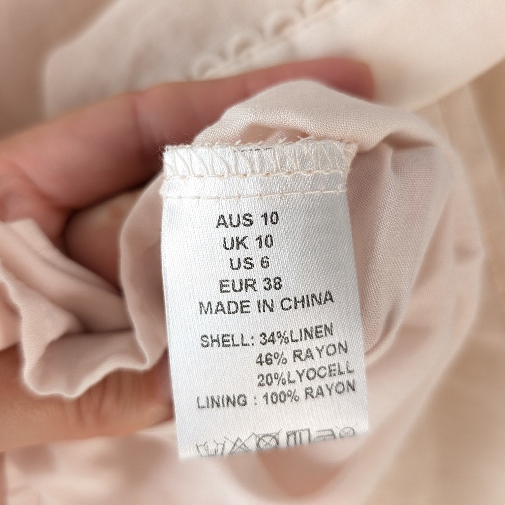 NWOT MOS The Label Ivory Meadow Blouse Button Linen Blend Long Sleeve Top, size US 6