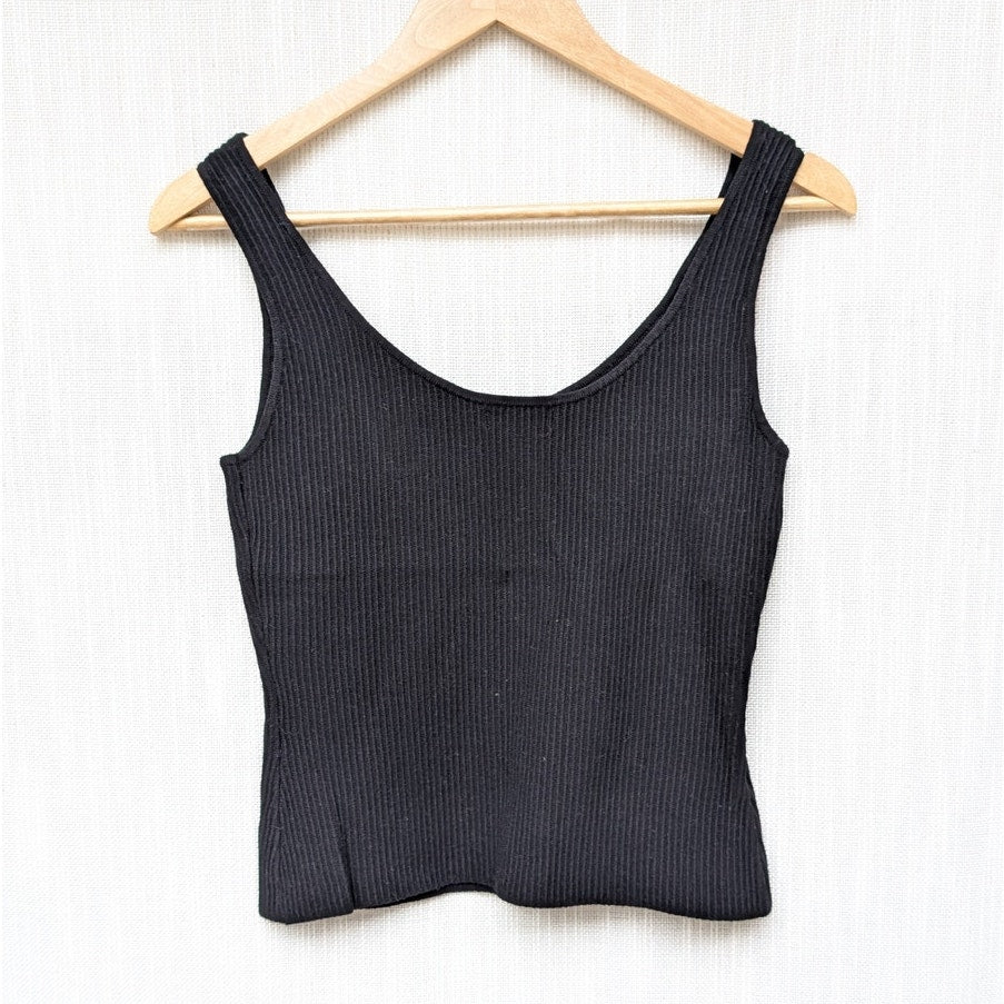 Aqua Black Knit Ribbed Slim Fit Sleeveless Sculpt Tank Top, size S