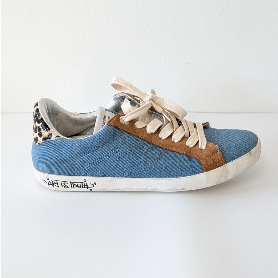 Zadig & Voltaire Jean Denim Sneakers Womens EU40/US 9.5 Multi Lace-up Low Top