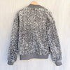Zara Silver Sequin Bomber Jacket Unisex Mens Womens L Oversized Long Sleeve