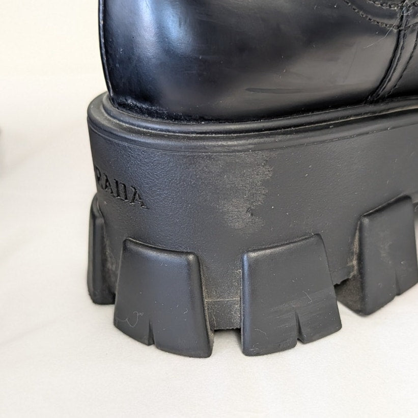 Prada Monolith Chelsea Leather Boots with Chunky Soles Womens EU 37.5/US 7.5