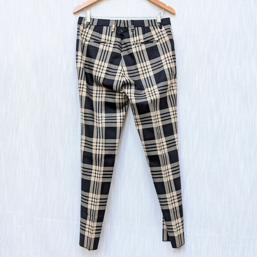 Brian Dales Pants Womens IT 44/M Black/Cream Check Plaid Wool Mid-rise Chino NWT