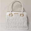 Miu Miu Matelassé Leather Handbag in White Quilted Logo Crossbody Strap