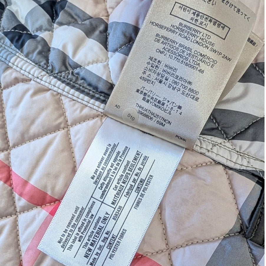 Burberry Quilted Jacket Coat Women's L Green Button Front Long Sleeve Checked