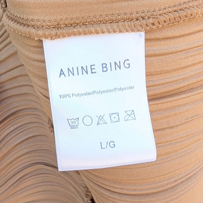 Anine Bing Rondi Pleated Top Womens L Brown Crepe Sleeveless Straight Mock Neck