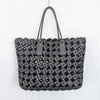 Black Genuine Leather Woven Tote Bag Large Shoulder Handbag Open Top Womens