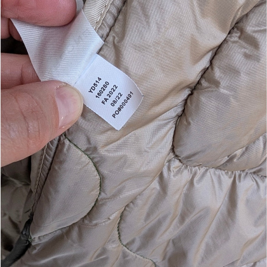 Carbon38 Long Quilted Trench Coat Jacket Women Sz S Olive Nylon Snap Front FA22