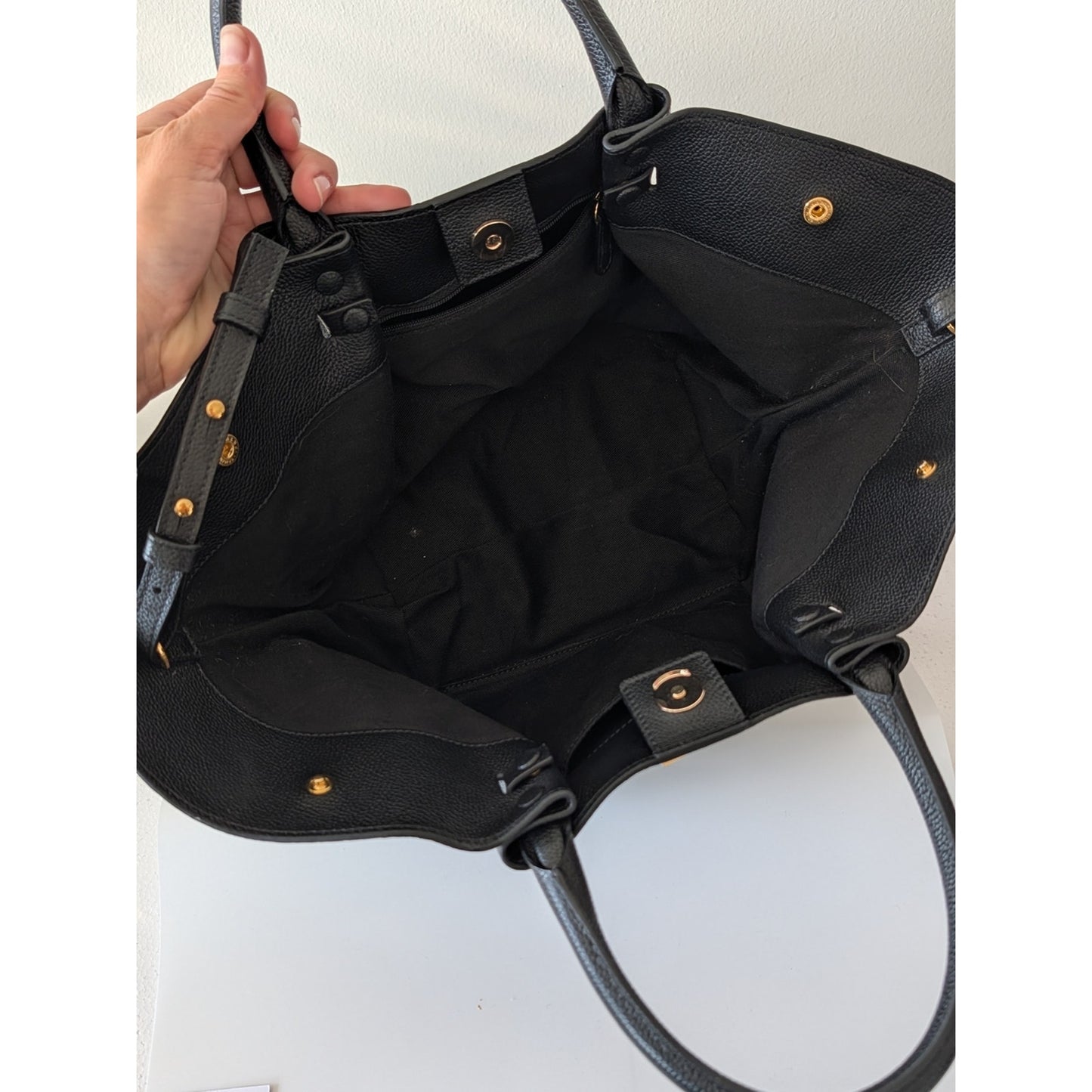 DeMellier Black Leather Satchel Tote with Gold Hardware