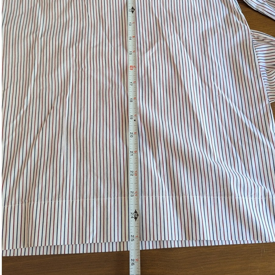 J. Crew Red/Blue Striped Embroidered Sleeves Tie Front/Back Tunic Blouse, size M