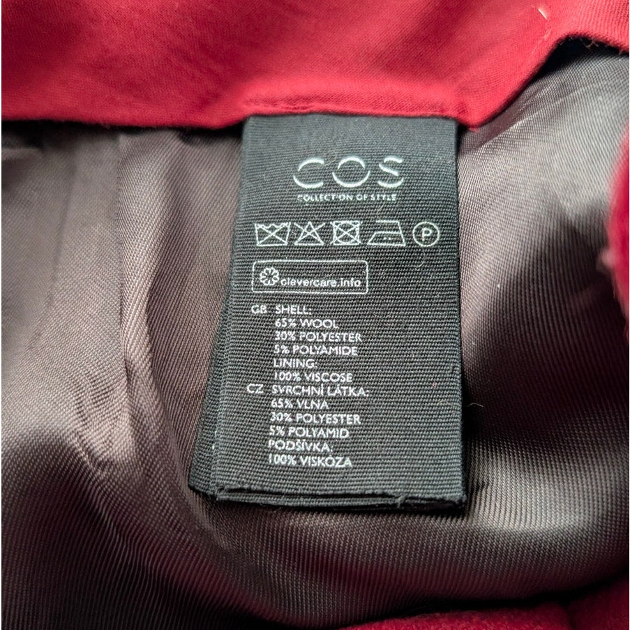 COS Red Wool Blend High Rise Straight Leg Trouser Pants, size EU34/US4