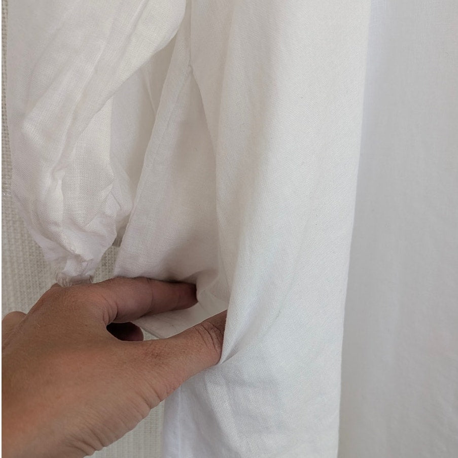 Dissh Nadia White Linen Smock Dress Womens 6 Long Sleeve Tunic Shirt Mini