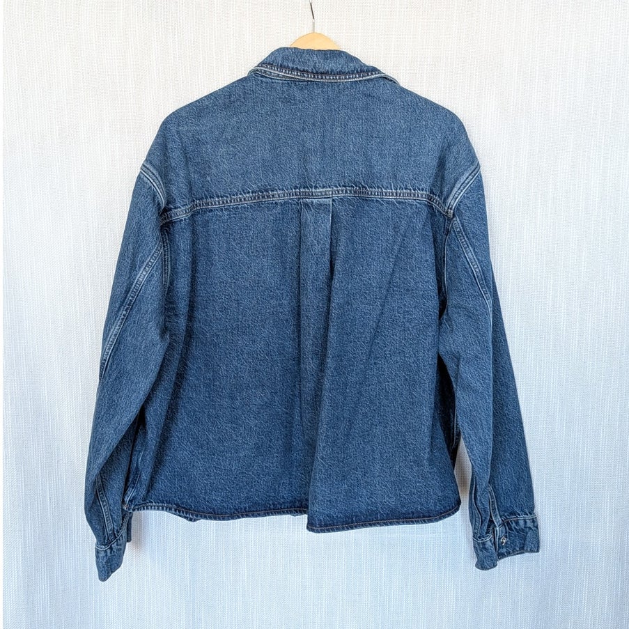 Anine Bing Paxton Shirt Jacket Womens L Blue Denim Cotton Relaxed Long Sleeve