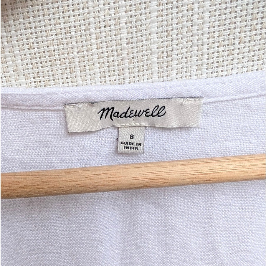 Madewell Button-Front Midi Dress in 100% Linen Womens 8 NL088 White Sleeveless
