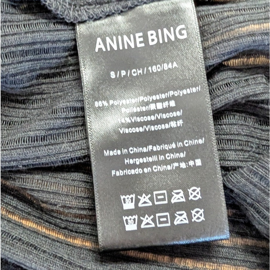 Anine Bing Eugene Tank Womens S Black Sleeveless Rib Jersey Semi-sheer
