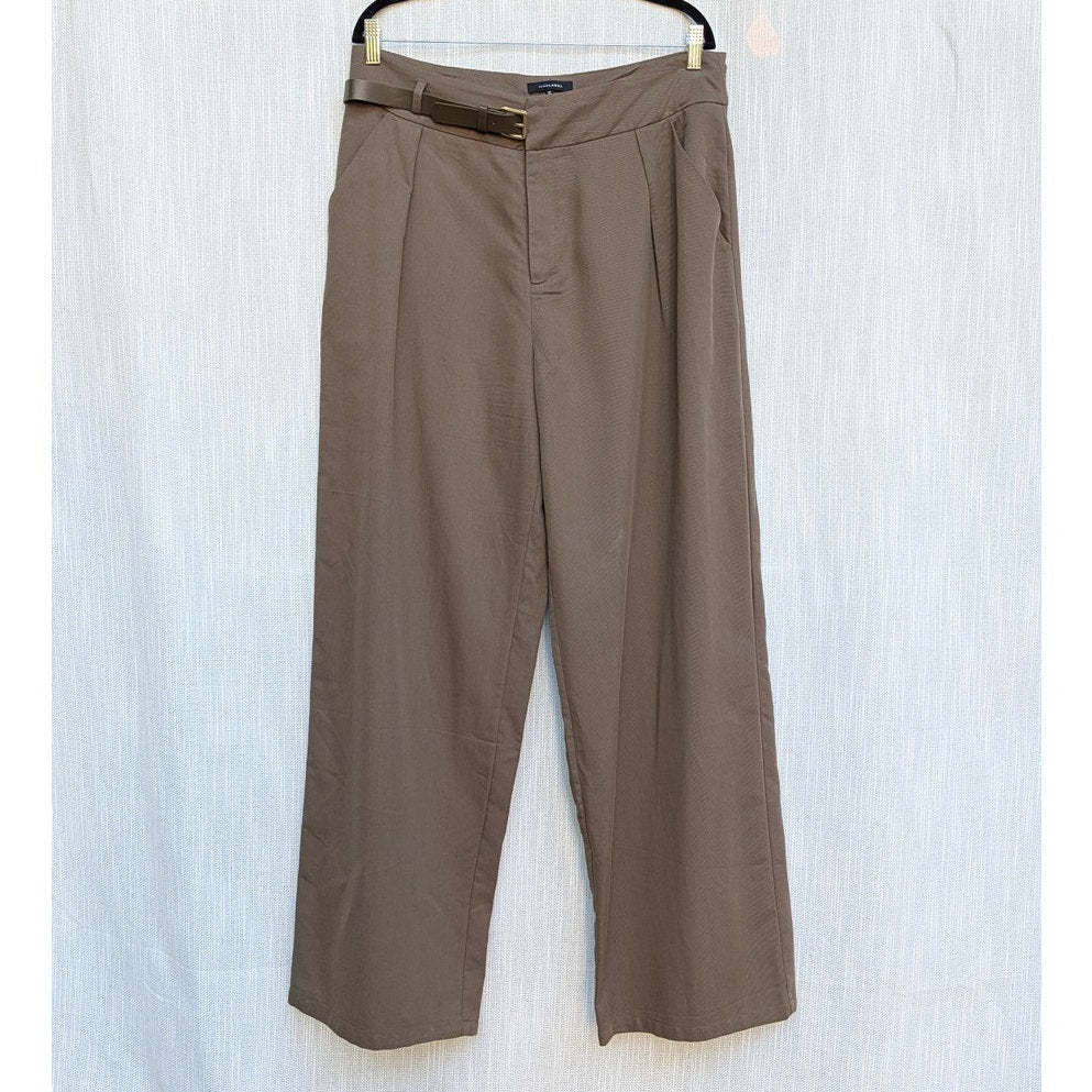 JLuxLabel Dark Taupe Everywhere Belted Trousers Womens XL High-rise Wide Leg