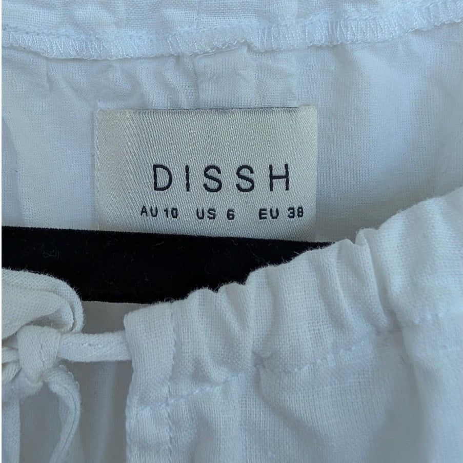 Dissh Nadia White Linen Smock Dress Womens 6 Long Sleeve Tunic Shirt Mini