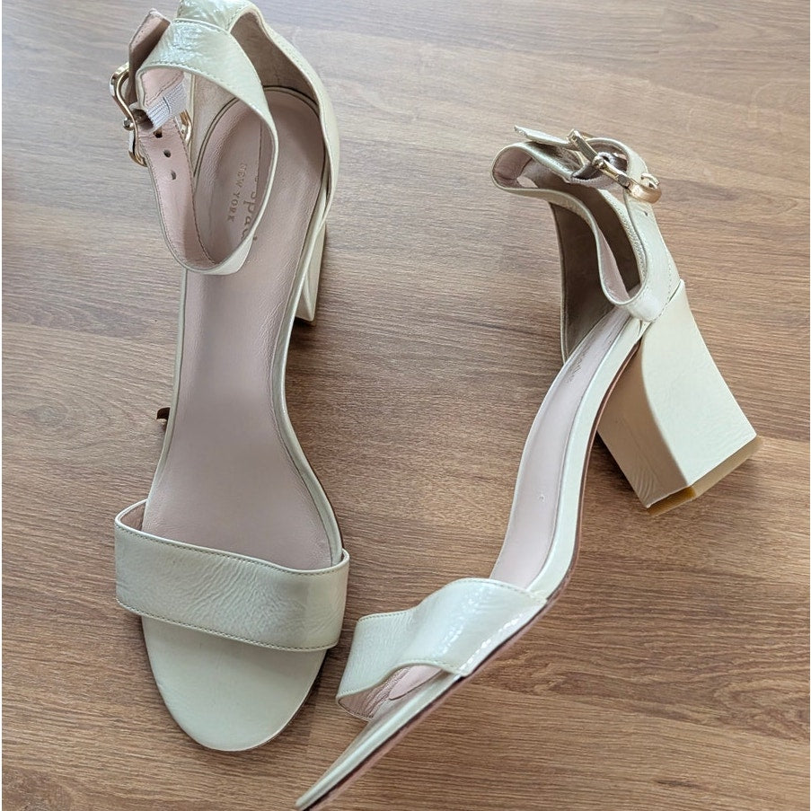 Kate Spade Susane Sandals Womens 8.5M White Patent Leather Ankle Strap Pumps